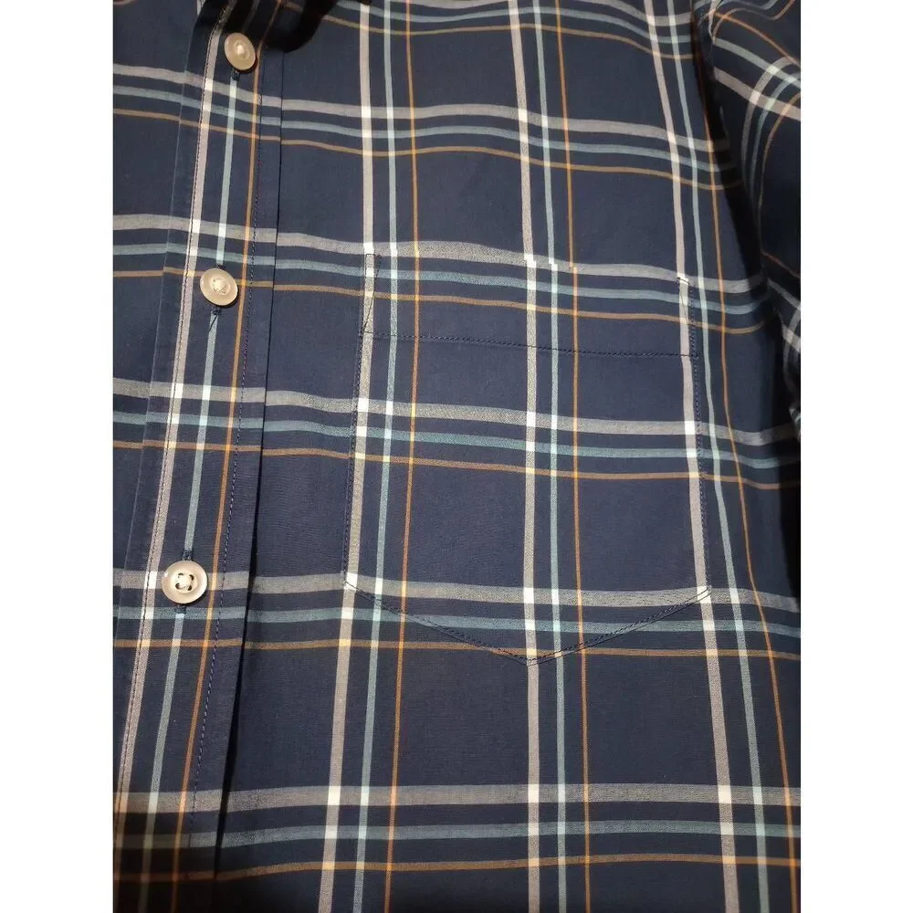 Banana‎ Republic Shirt Men's Medium Navy Button Front Long Sleeve Slim Flex Fit